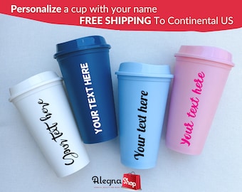 Personalized 16oz Reusable Hot Coffee Cup - Custom Plastic Hot Cup with Lid - Travel Cup with Name - Valentine's, Galentine's Gift Idea