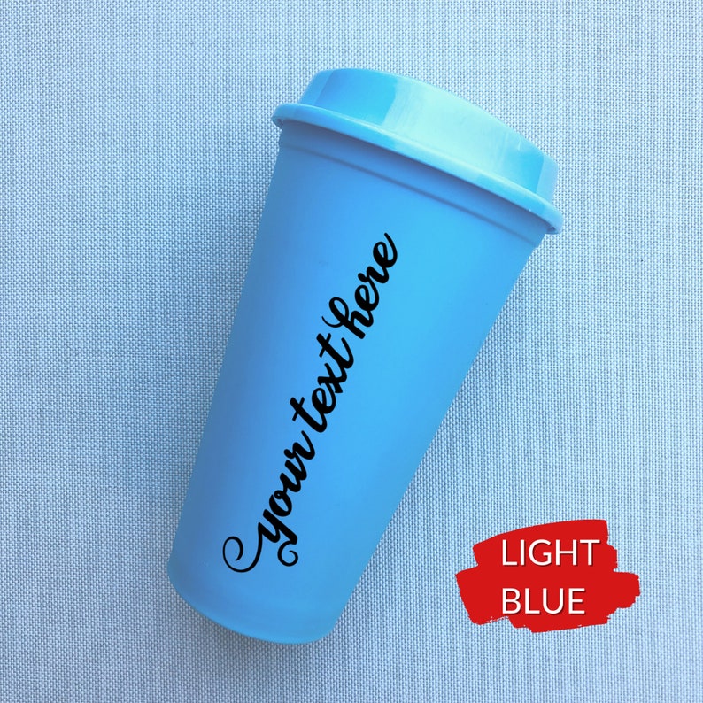 Personalized 16oz Reusable Hot Coffee Cup Custom Plastic Hot Cup with Lid Travel Cup with Name Valentine's, Galentine's Gift Idea Light Blue