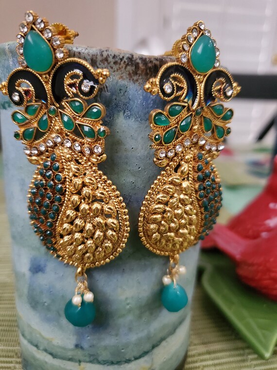 Peacock green earrings deals