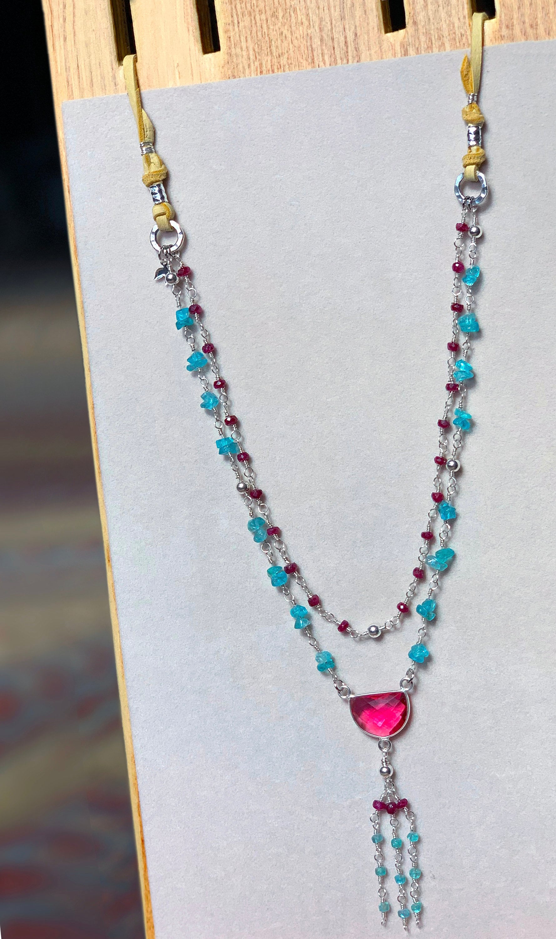 Ruby Apatite Multi Strand Natural Gemstone Necklace Etsy
