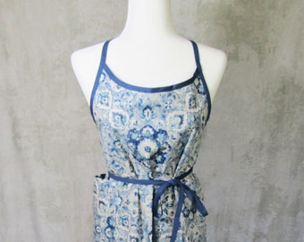 Wendekochschürze: Vintage Küchenschürze aus 100% Baumwolle in Blau & Weiß