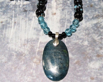 APATITE Pendant Necklace, AGATE Necklace, Ceramic & Glass Necklace, BOHO Necklace, Natural Stone Necklace