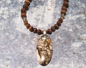 STICK AGATE Pendant Necklace, Tiger Eye Necklace, Natural Stone Necklace, BOHO Necklace