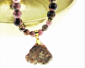 Collier avec pendentif MOUNTAIN ROCK, collier en RHODONITE, collier en pierre naturelle, collier en cristal, collier réglable, collier bohème