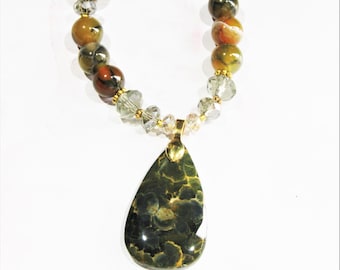 OCEAN JASPER Pendant, Agate Necklace, BOHO Necklace, Natural Stone Necklace, Simply Styled Necklace