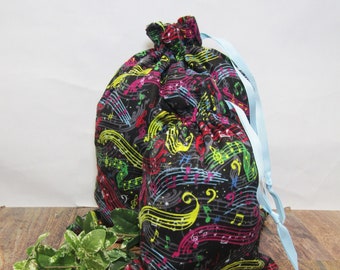 ECO-Friendly Gift Bags, MUSIC PRINT Fabric Gift Bags, Reuseable Flannel Gift Bags , Drawstring Gift Bags, Free Gift Tag!