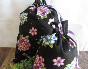 Eco-Friendly Gift Bags, FLORAL Print Cotton Gift Bags, ALL OCCASION Drawstring Gift Bags, Free Gift Tag!