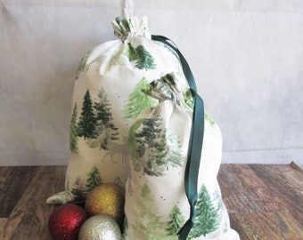 Woodland Print Cotton Gift Bags: Eco-Friendly Flannel Drawstring