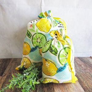 Eco-Friendly Citrus Print Flannel Gift Bags with Drawstring