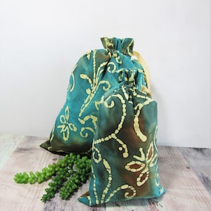 Batik Print Fabric Gift Bags: Reusable Cotton Drawstring Bag