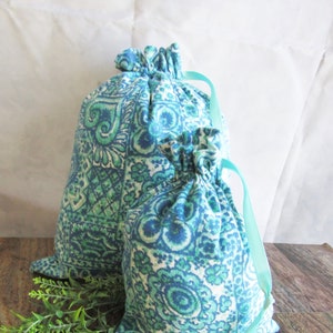 Medallion Print Flannel Gift Bags: Reusable Fabric Drawstring Bag
