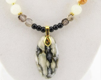 OCEAN JASPER Pendant Necklace, Natural Stone Necklace, BOHO Necklace, Blackstone Necklace