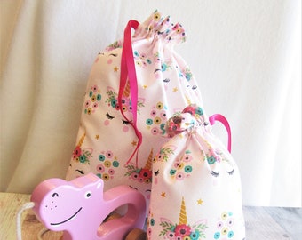 Unicorn Print Fabric Gift Bag: Eco-Friendly Cotton Drawstring Bag