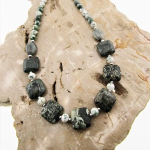Jasper Stone Necklace: Boho Natural Green Cream White