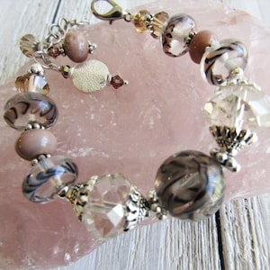 Lampwork Bead Bracelet: Animal Print, Crystal, Adjustable Fit
