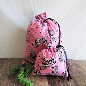 Pink Zebra Print Fabric Gift Bag: Eco-Friendly Cotton Drawstring Bag