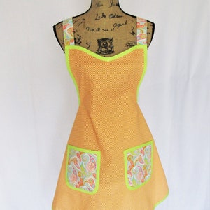 Full Kitchen Apron, Vintage Design Apron, Retro Adult Apron, BOHO Print Apron, Cotton Apron with Pockets