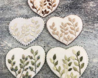 Embroidered Felt Heart Ornament: Beaded Botanical Design