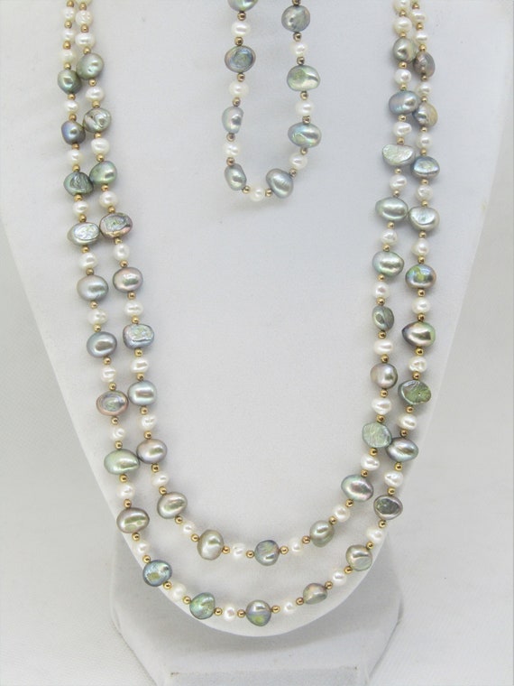 VINTAGE PEARL Necklace & Bracelet SET, Soft Green 