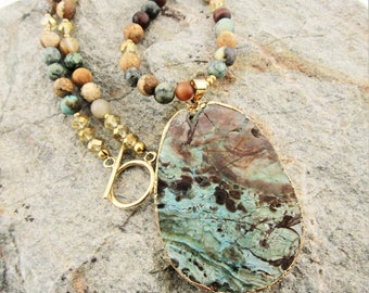 AGATE Pendant Necklace, JASPER Necklace, Natural Stone Necklace, BOHO Necklace, Rustic Stone Necklace, Choker Necklace