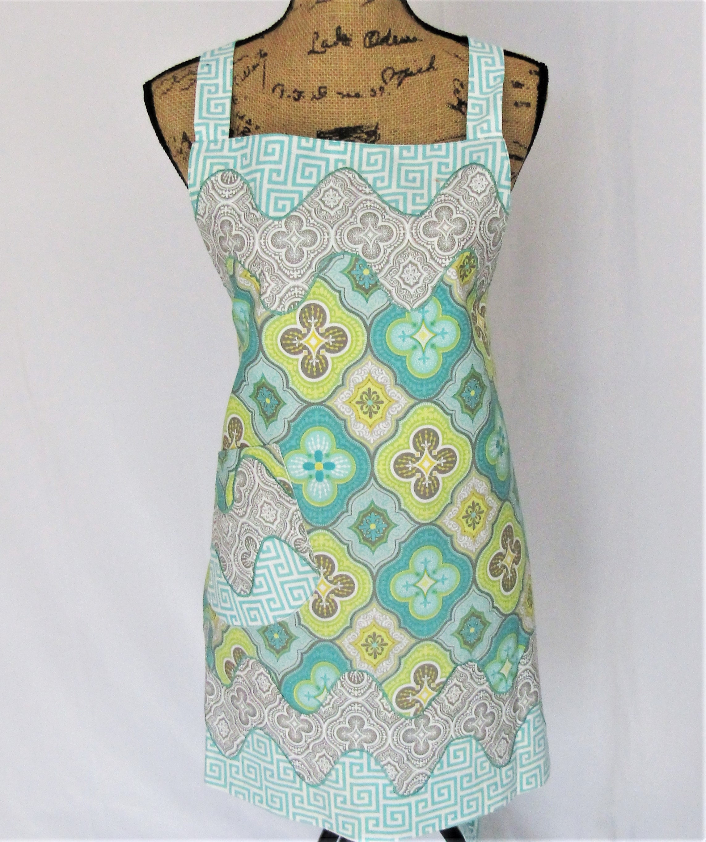 Full Kitchen Apron BOHO Print Apron Appliqued Apron Vintage | Etsy