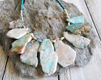 Natural STONE Necklace, IMPERIAL JASPER Statement Necklace, Adjustable length