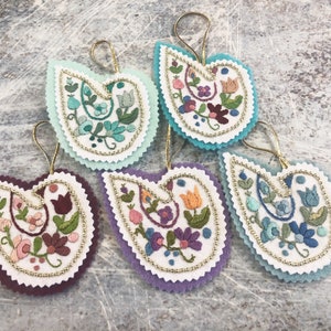 Felt BIRD Ornament, EMBROIDERED & BEADED Christmas Ornaments, Made-to-Order Hand Embroidered Vintage Style Ornaments