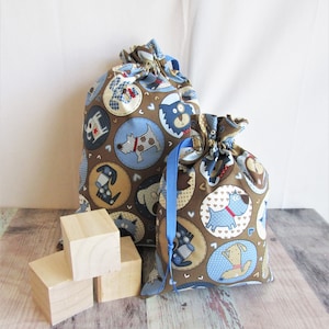 Dog Print Fabric Gift Bags: Eco-Friendly Cotton Drawstring Bags