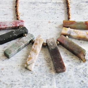 AGATE Statement Necklace, AGATE FAN Necklace, Stone Bib Necklace, Rustic Jewelry Set