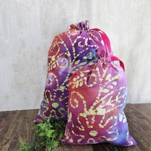 Batik Fabric Gift Bags: Reusable Cotton Drawstring Bags