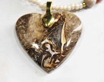 Wild Horse JASPER Hear Pendant Necklace, Natural Stone Necklace, BOHO Necklace, AGATE necklace, Simply Styled Necklace