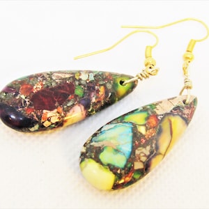 IMPRESSION JASPER Earrings, Multi-color Stone Earrings, Unique Earrings