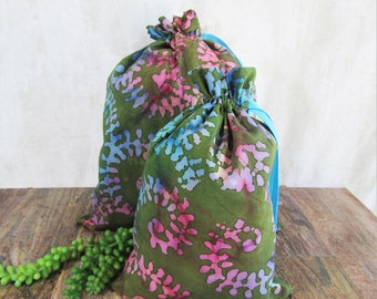 Batik Fabric Gift Bags: Reusable Cotton Drawstring Favor Bags