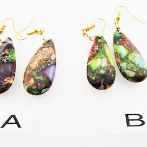 IMPRESSION JASPER Earrings, Multi-color Stone Earrings, Unique Earrings