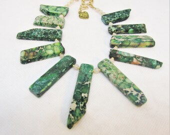 NATURAL STONE Statement Necklace, Imperial JASPER, Jade, Adjustable