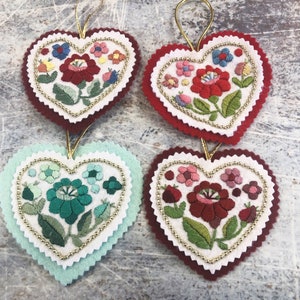 Felt HEART Ornament, EMBROIDERED & BEADED Christmas Ornaments, Made-to-Order Hand Embroidered Vintage Style Ornaments