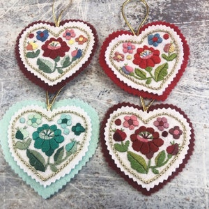 Embroidered Felt Heart Ornament: Beaded Vintage Christmas Decor