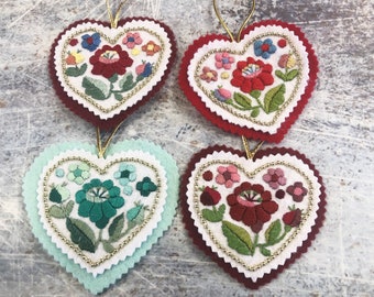 Embroidered Felt Heart Ornament: Beaded Vintage Christmas Decor