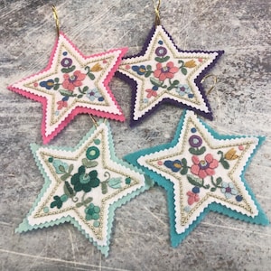 Felt STAR Ornament, EMBROIDERED & BEADED Christmas Ornaments, Made-to-Order Hand Embroidered Vintage Style Ornaments