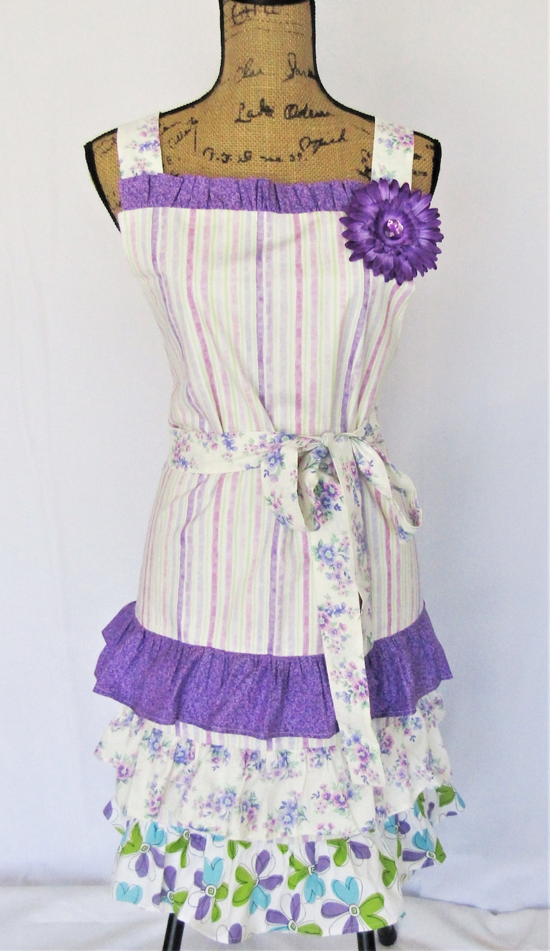 Fully lined Chore Girl Apron Pattern Vintage Style Ruffled Apron Shabby Chic Apron Boho Print Ruffled Apron FULL KITCHEN APRON