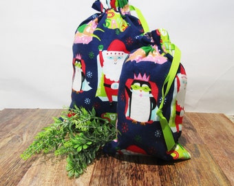 ECO-FRIENDLY Gift Bags, SUPER Santa Print Fabric Gift Bags, Christmas  Print Cloth Gift Bags, Drawstring Gift Bags