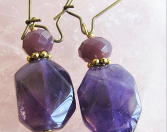 AMETHYST EARRINGS, Natural Stone Earrings, Amethyst & Crystal Earrings on Kidney Wires