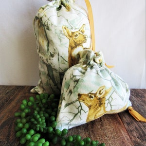 Deer Print Flannel Gift Bag: Reusable Christmas Drawstring Bag