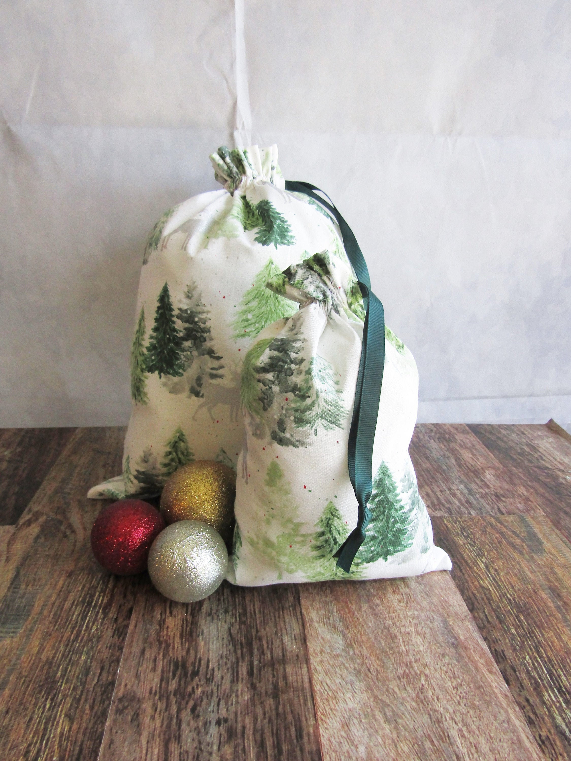 Fabric Gift Bag Tote Medium Christmas Forest Trees - Kreatelier