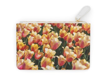 Minibolso clutch tulipanes rosas y amarillos