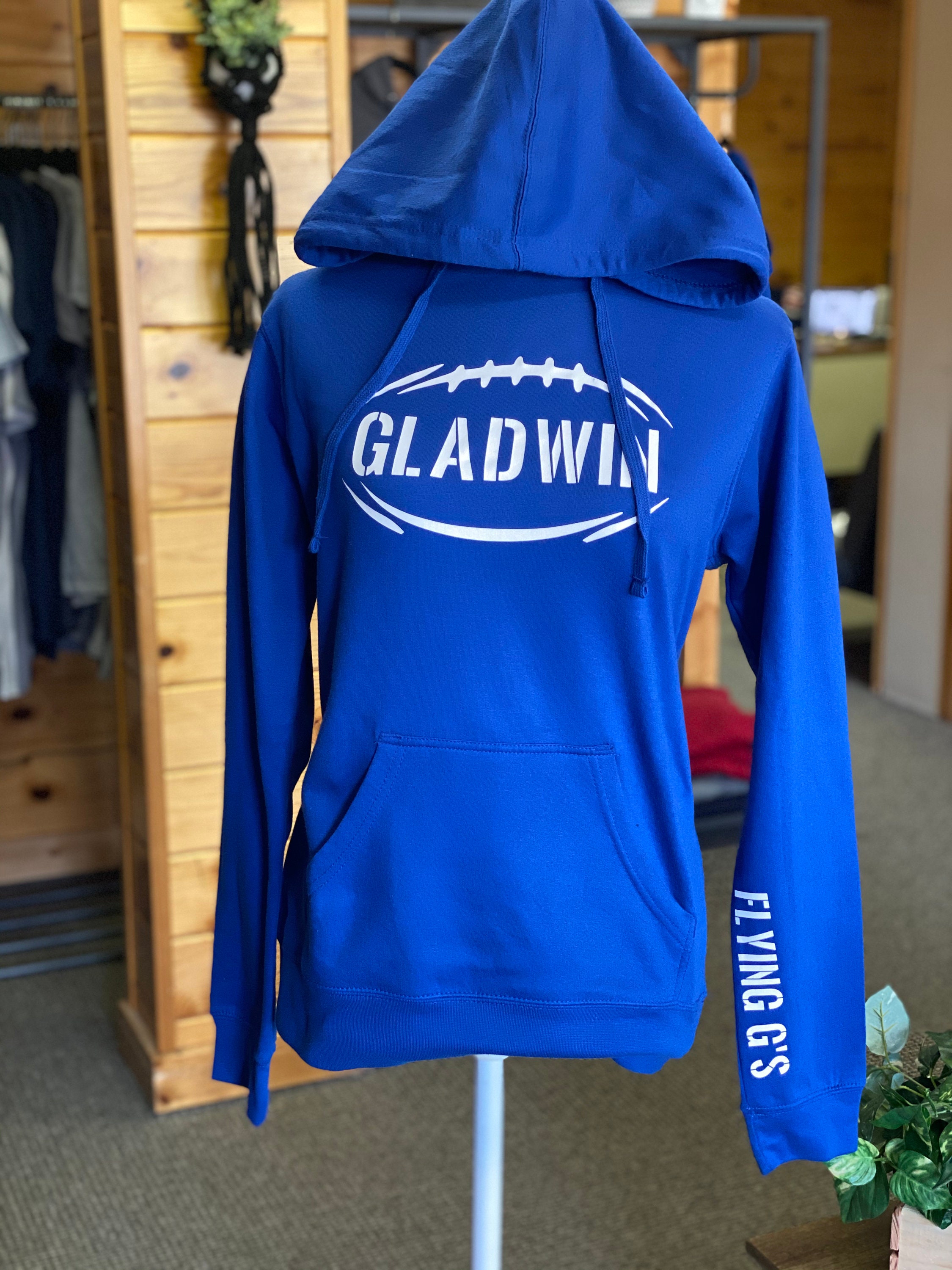 Custom Football Fan Gear Hoodie - Available for any school. Design shown is Gladwin