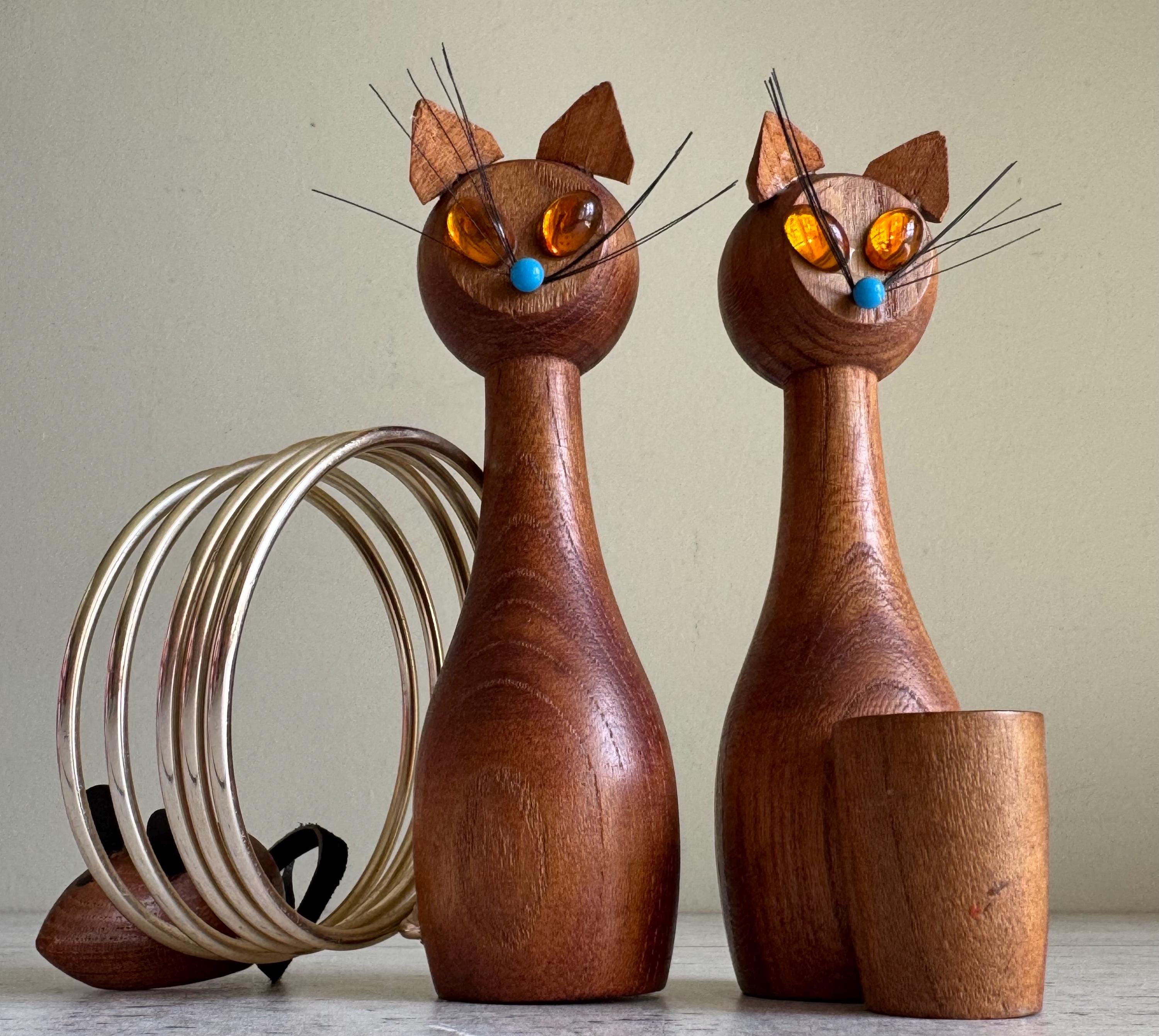 あ*n様 デンマーク H+F社 1970 木製インテリア　猫　CAT ヴィンテー Mcm Teak Cats - Etsy