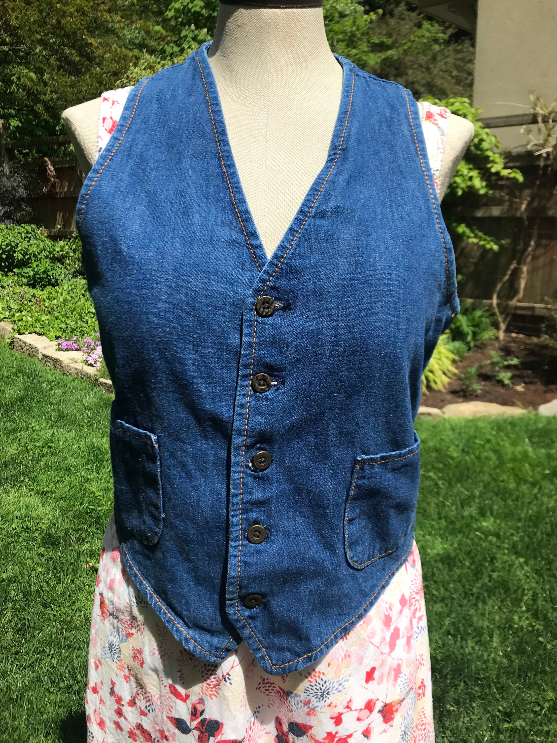 Vintage 70s Denim Vest Farah Medium 
