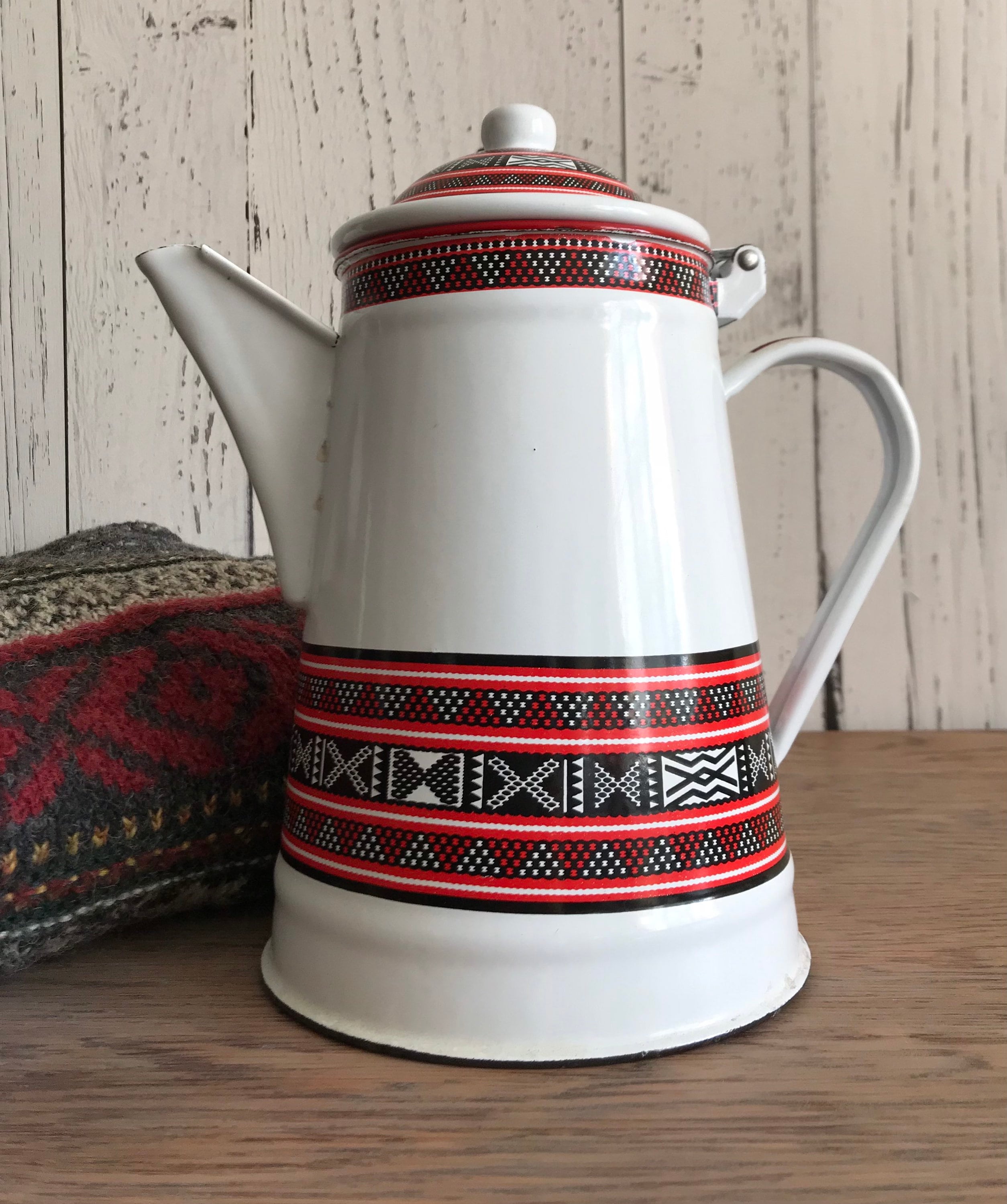 Enamel Cowboy Coffee Pot Vintage 10.5 Kettle White w/Black Trim/Handle, No  Lid