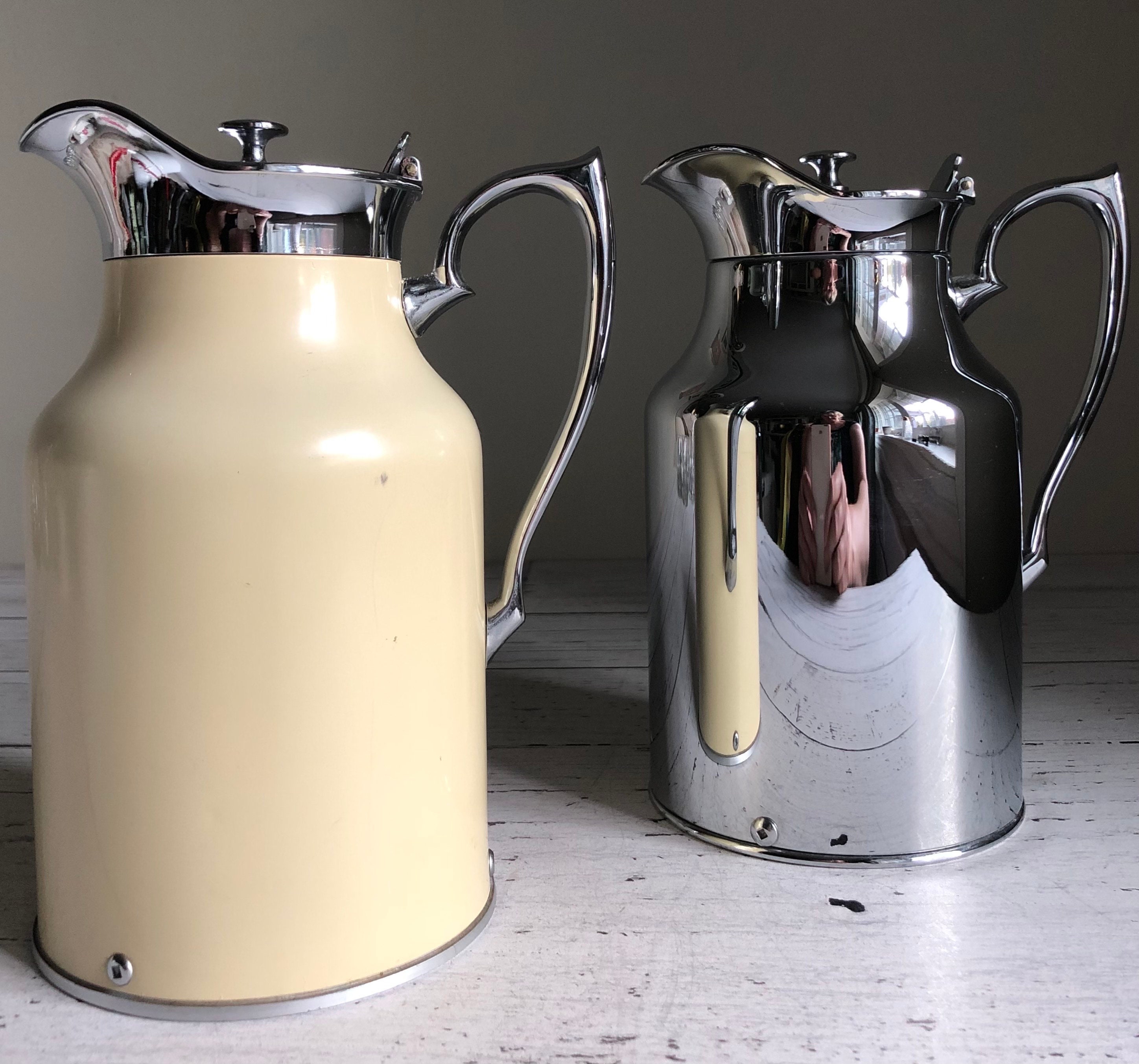 Vintage Thermos Stronglas Hot Cold Drink Jug Cream Enamel and Chrome Coffee  Carafe Bedside Water Carafe 